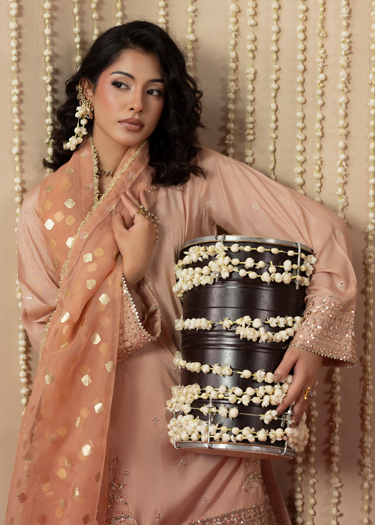 Heavy Embellished Peach Silk Wedding Outfit Online in Sri Lanka India Australia