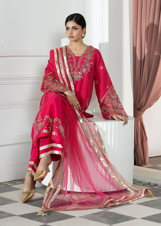 Heavy Embroidered Hot Pink Silk Pakistani Suit Online in Dubai DXB UAE Abudhabi Meena Bazaar