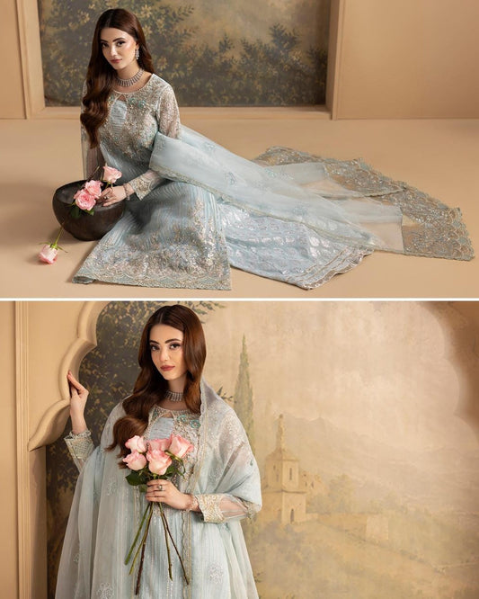 Heavy Resham Embroidered Blue Sharara Outfit Online in Sri Lanka India Australia