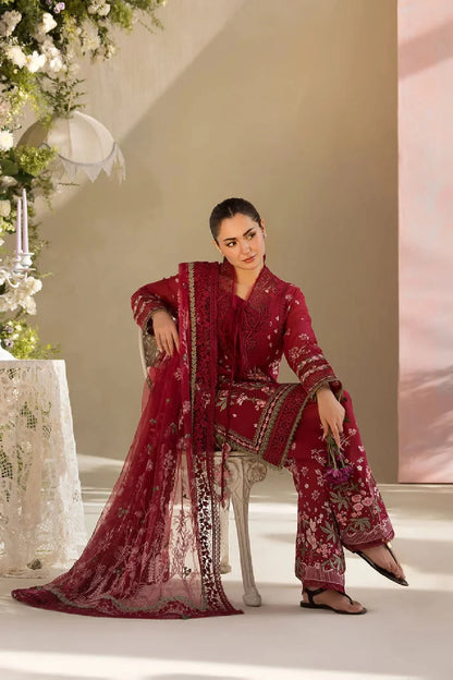Red Heavy Embroidered Lawn Suit