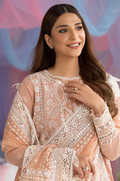 Peach Heavy Embroidered Lawn Suit with Sequins Work
