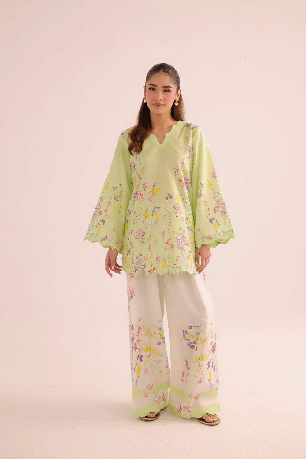 Herb Green Digital Print Poly Lawn Kurta Set Online in Dubai UAE Abudhabi Ajman Sharjah