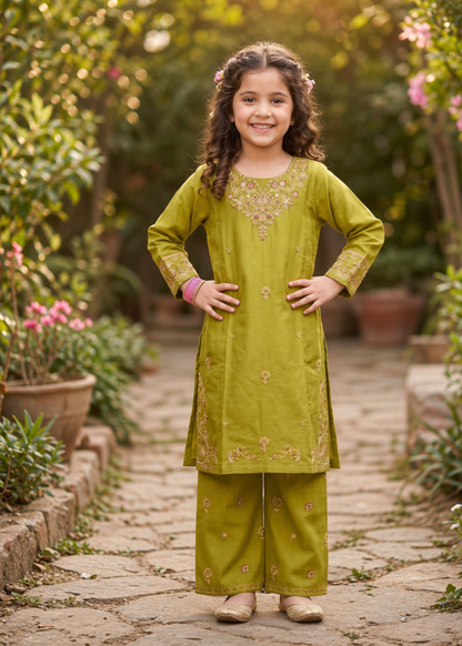 Herb Green Girls Embroidered Cotton Suit Online in Sri Lanka India Australia