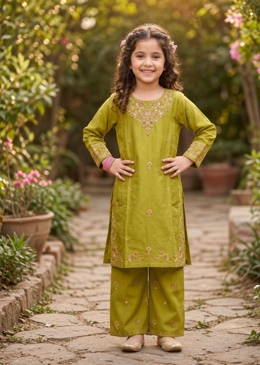Herb Green Girls Embroidered Cotton Suit Online in Sri Lanka India Australia