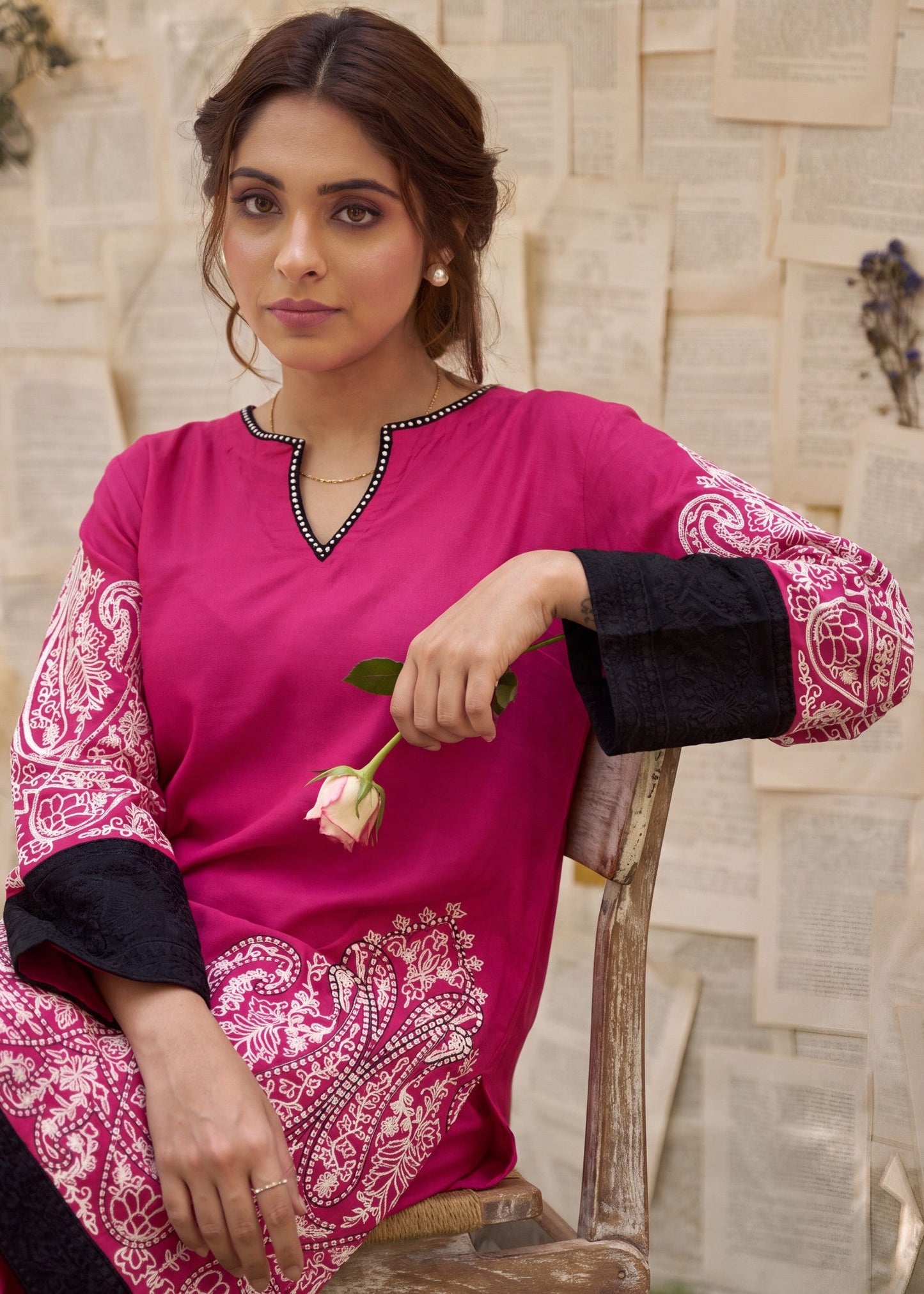 Hot Pink Embroidered Lawn 3 Piece Suit Online in Dubai DXB UAE Abudhabi Meena Bazaar