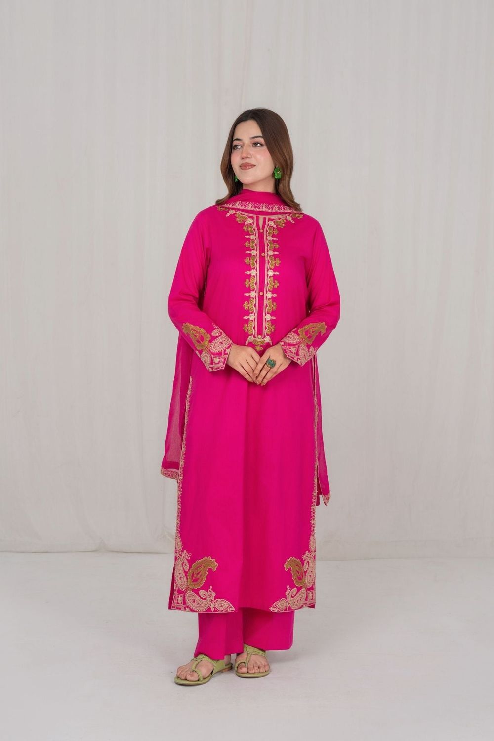 Hot Pink Embroidered Lawn Pakistani Suit Online in Dubai UAE Abudhabi Ajman Sharjah