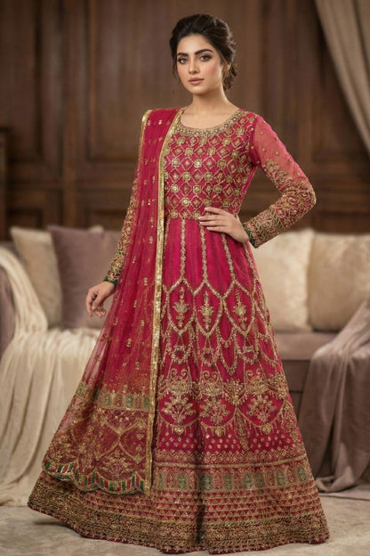 Hot Pink Embroidered Organza Festive Suit Online in Dubai UAE Abudhabi Ajman Sharjah