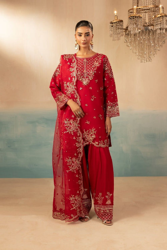 Hot Pink Embroidered Raw Silk Farshi Shalwar Suit Online in Dubai UAE Abudhabi Ajman Sharjah
