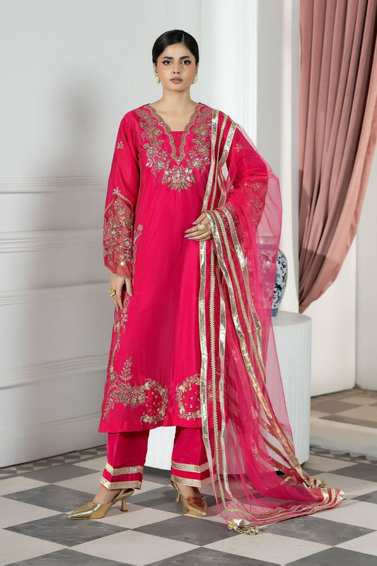 Hot Pink Embroidered Silk Straight Kurta Suit Online in Dubai UAE Abudhabi Ajman Sharjah