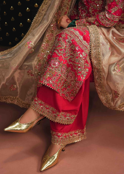 Hot Pink Gold Threadwork Chiffon Salwar Suit Online in Dubai UAE Abudhabi Ajman Sharjah