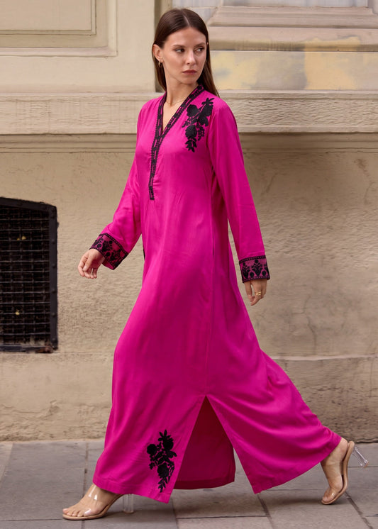Hot Pink Linen Kaftan Dress Online in Dubai DXB UAE Abudhabi Meena Bazaar
