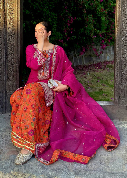 Hot Pink Raw Silk Embroidered Salwar Suit Online in Dubai UAE Abudhabi Ajman Sharjah