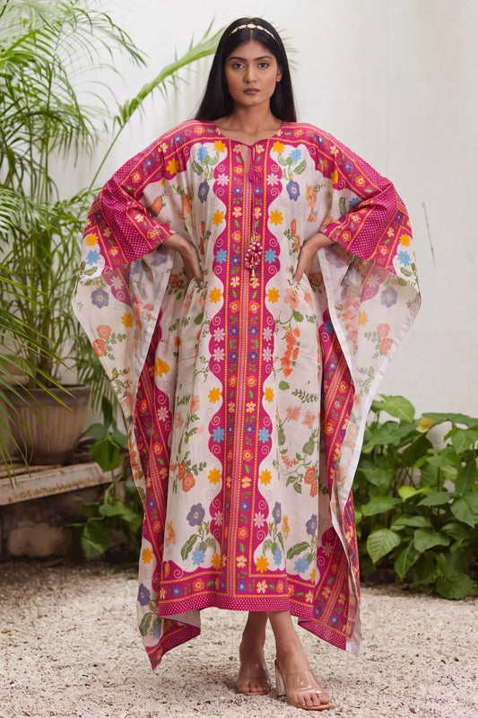 Hot Pink Red Embellished Lawn Kaftan Online in Dubai UAE Abudhabi Ajman Sharjah