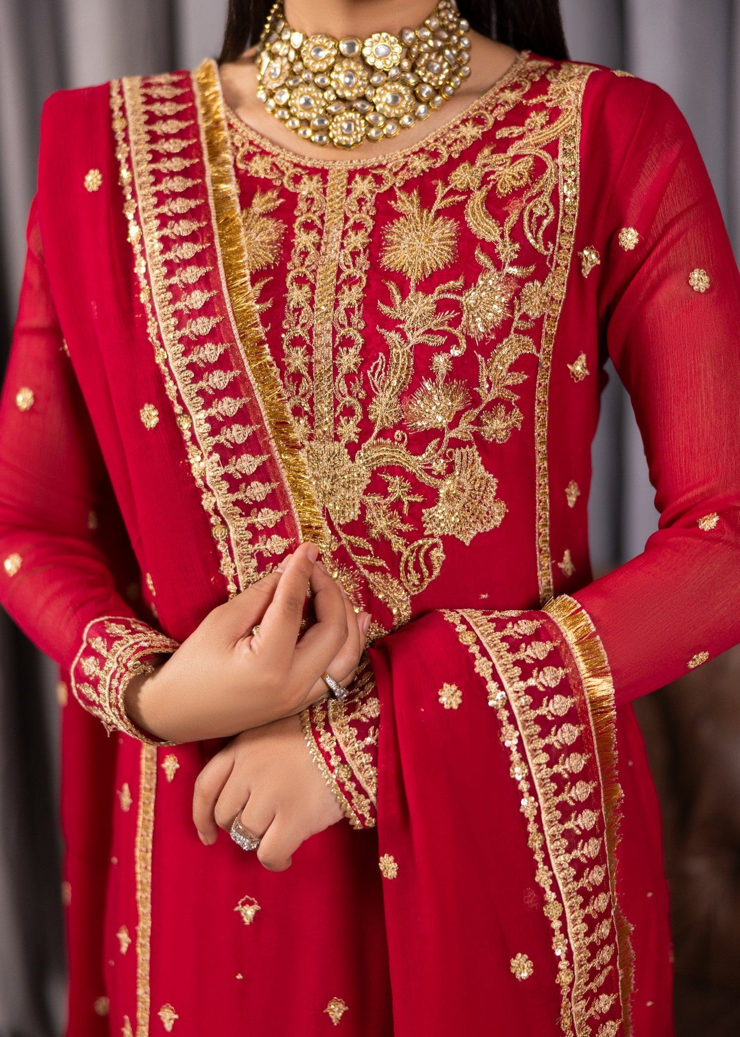 Hot Pink Red Embroidered 3 Piece Suit Online in Dubai UAE Abudhabi Ajman Sharjah