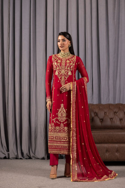 Hot Pink Red Embroidered A-Line Kurta Set Online in Dubai UAE Abudhabi Ajman Sharjah
