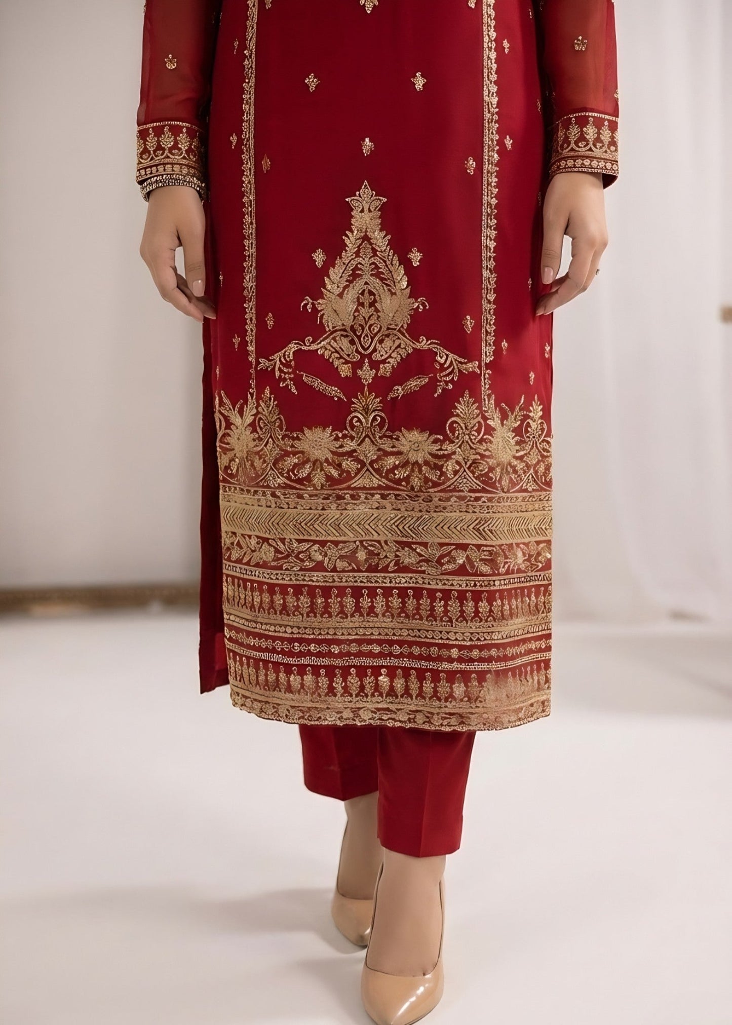 Hot Pink Red Embroidered Party Wear Suit Online in Sri Lanka India Australia