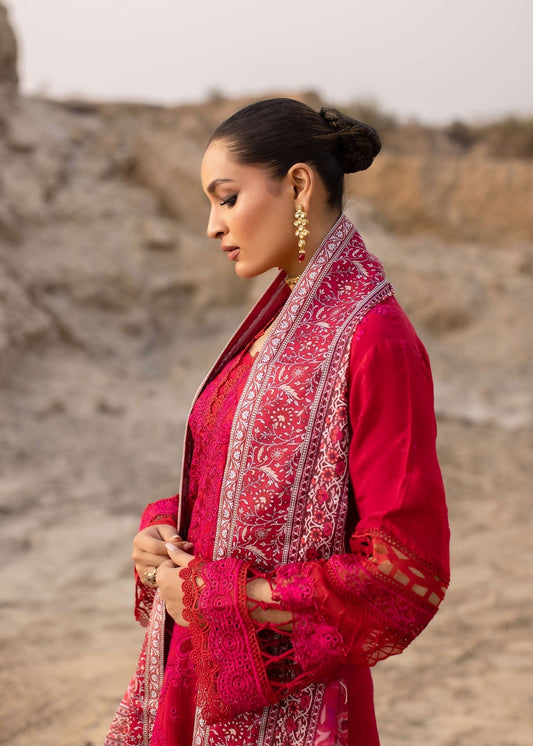 Hot Pink Red Raw Silk Partywear Suit Online in Dubai DXB UAE Abudhabi Meena Bazaar