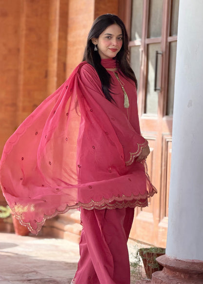 Hot Pink Sequence Tilla Work Raw Silk Pakistani Suit Online in Sri Lanka India Australia