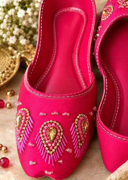 Hot Pink Silk Khussa Footwear Online in Sri Lanka India Australia