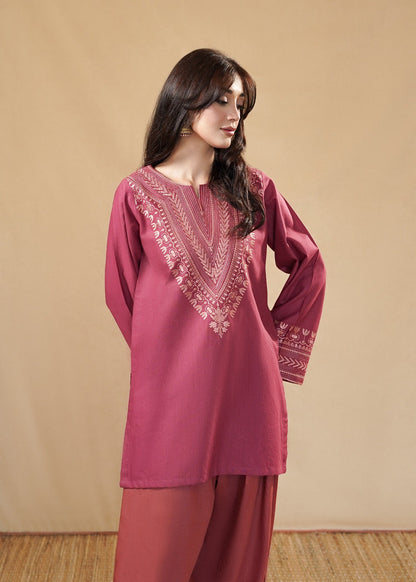 Hot Pink Slub Khaddar Embroidered Farshi Shalwar Online in Sri Lanka India Australia