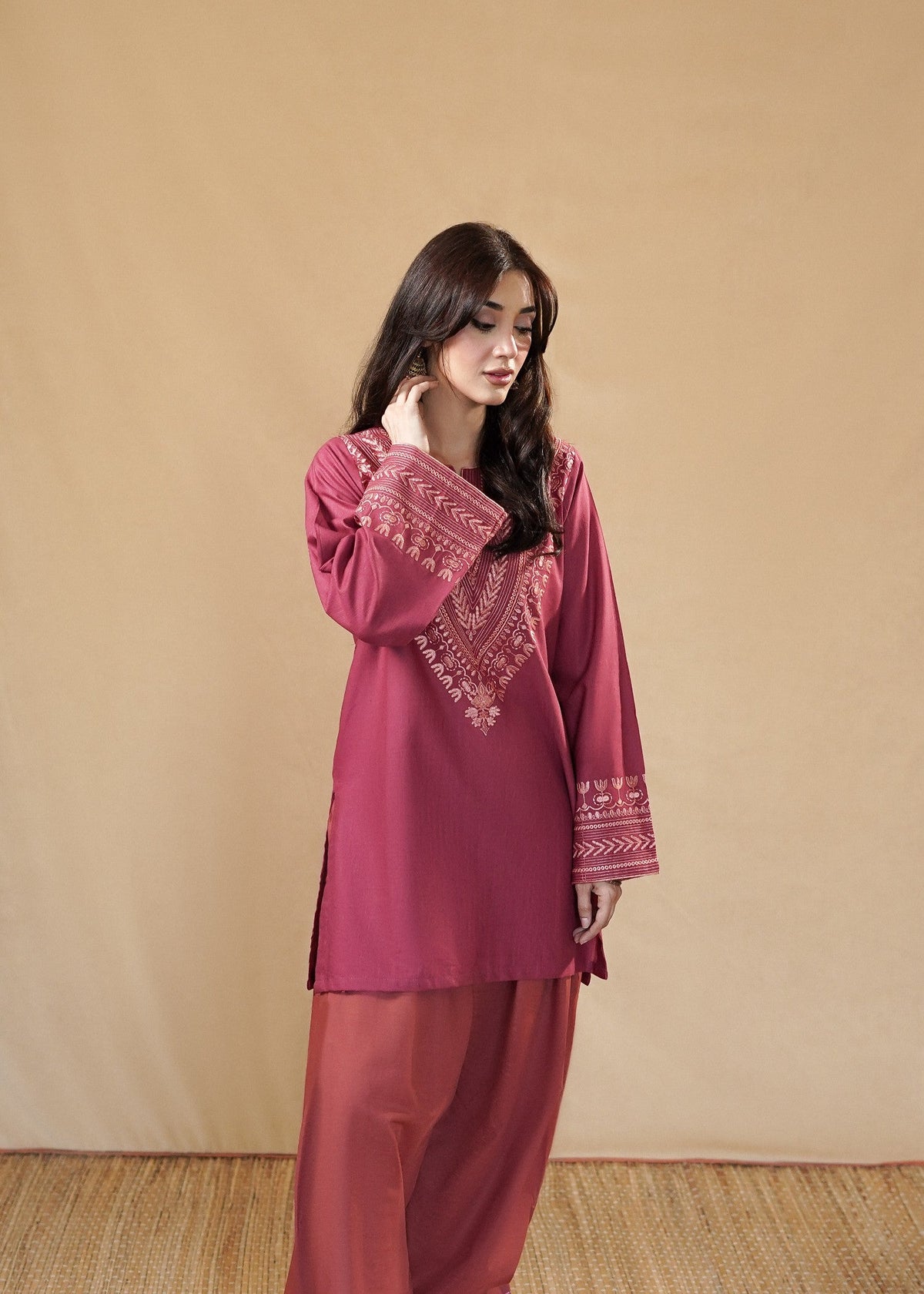 Hot Pink Slub Khaddar Farshi Shalwar Online in Dubai UAE Abudhabi Ajman Sharjah