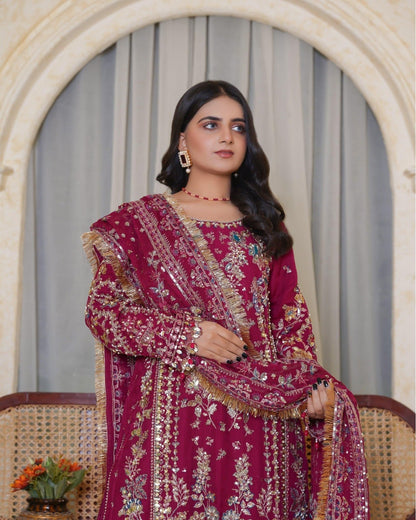 hot pink Sequins Pearls Chiffon Sharara Outfit Online in Dubai UAE Abudhabi Ajman Sharjah