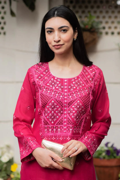 Bright Pink Kurta with Straight Pants