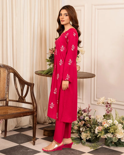 Shocking Pink Embroidered Cotton Kurta Set