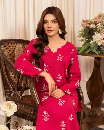 Shocking Pink Embroidered Cotton Kurta Set