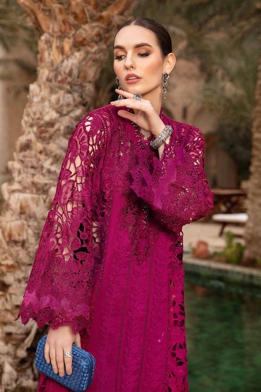 Red Lawn Suit with Cut Work & 3D Work