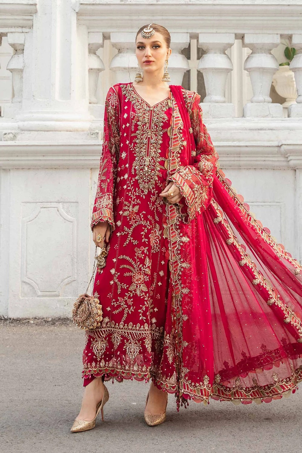 Hot Pink Embroidered Chiffon Suit