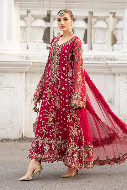 Hot Pink Embroidered Chiffon Suit