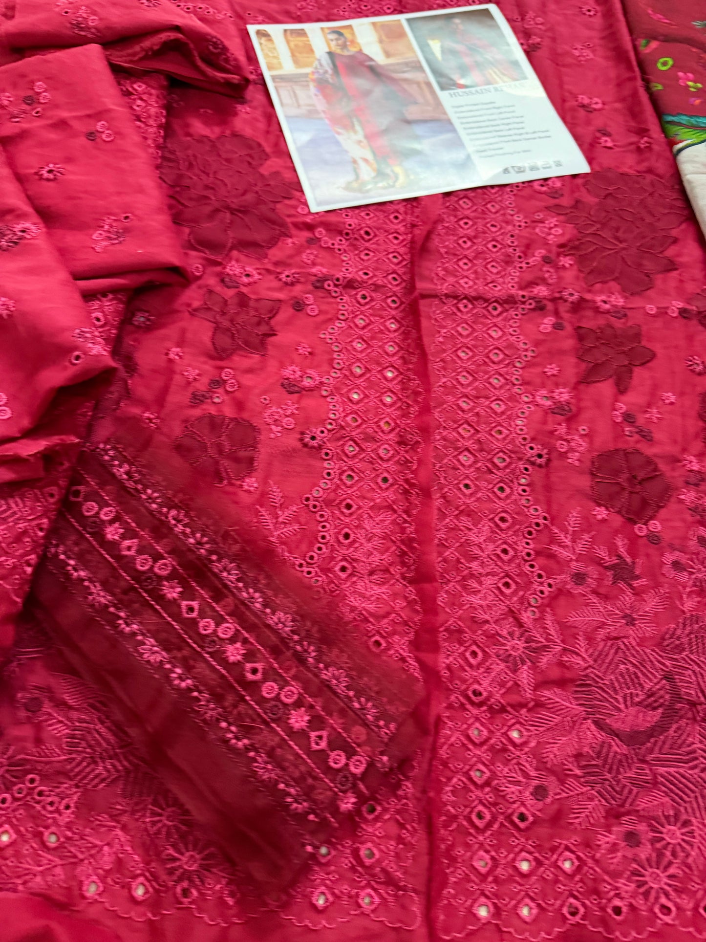 Hussain Rehar Red Embroidered Lawn Dress Material Online in Dubai DXB UAE Abudhabi Meena Bazaar