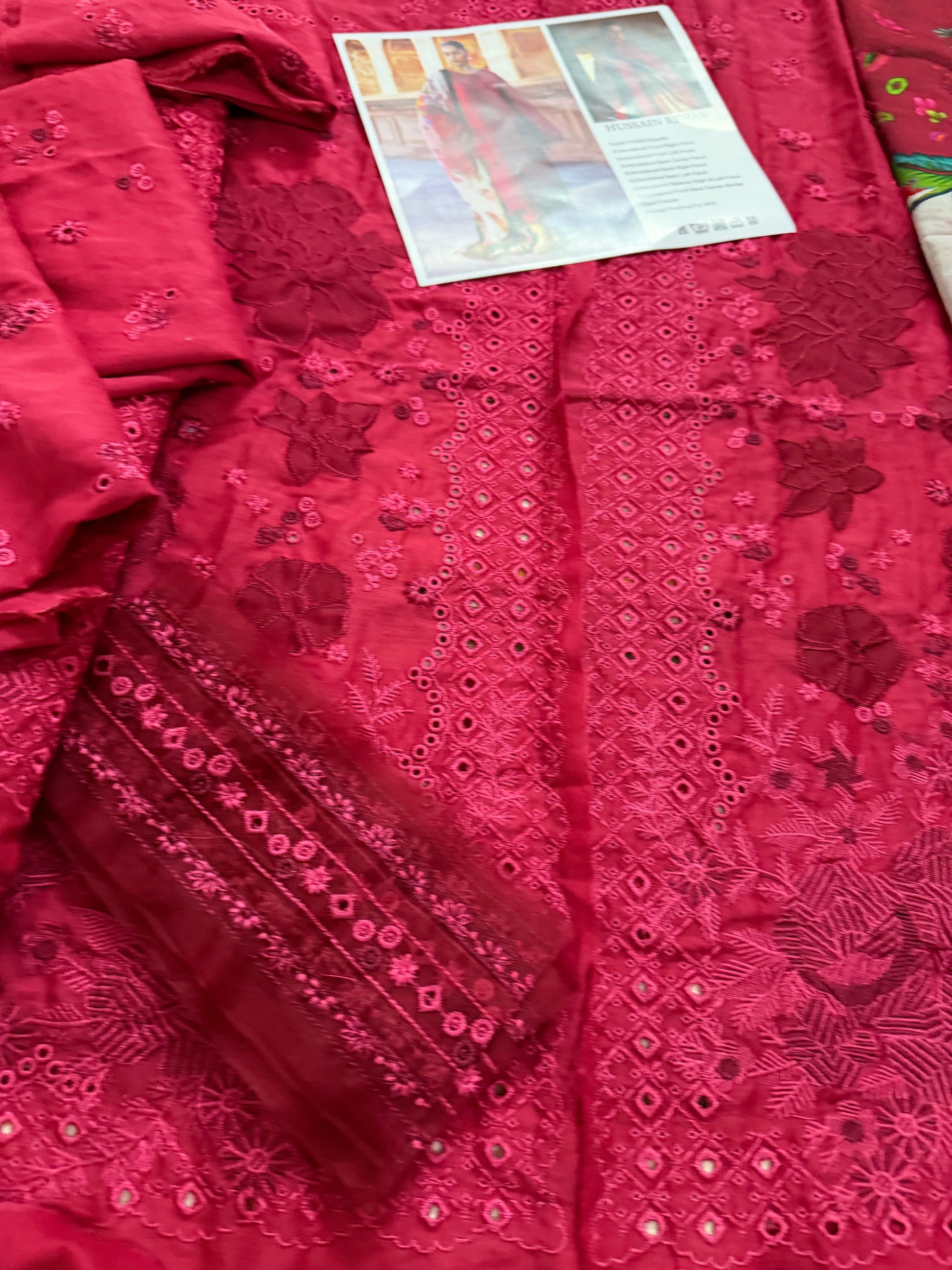 Hussain Rehar Red Embroidered Lawn Dress Material Online in Dubai DXB UAE Abudhabi Meena Bazaar