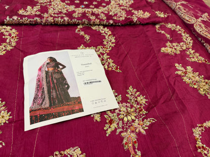 Hussain Rehar Wedding Edition Magenta Chiffon Pakistani Bridal Dress Online in KSA Riyadh Saudi Arabia Oman Bahrain Qatar