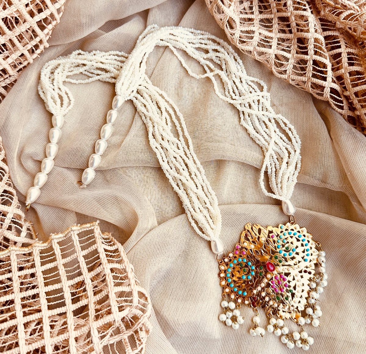 Hyderabadi Noor Malaa Necklace Set with Stones Online in KSA Riyadh Saudi Arabia Oman Bahrain Qatar