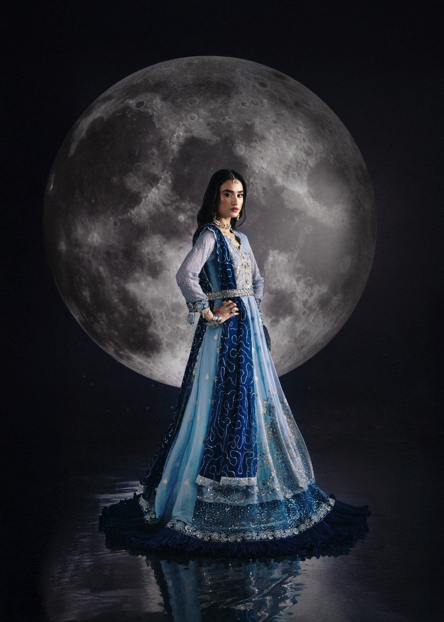 Ice Blue Chiffon Embroidered Wedding Outfit Online in Dubai DXB UAE Abudhabi Meena Bazaar