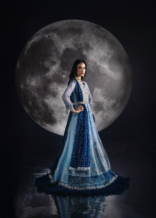 Ice Blue Chiffon Embroidered Wedding Outfit Online in Dubai DXB UAE Abudhabi Meena Bazaar
