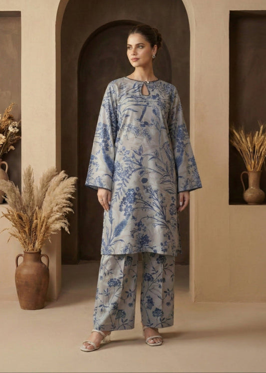 Ice Blue Cotton Viscose Co Ord Set Online in KSA Riyadh Saudi Arabia Oman Bahrain Qatar