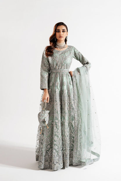 Ice Blue Embellished Chiffon Flared Maxi Suit Online in Dubai UAE Abudhabi Ajman Sharjah