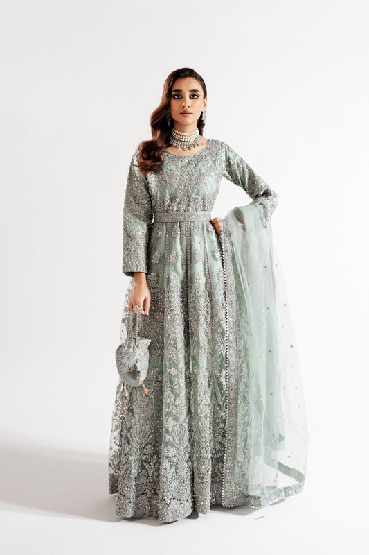 Ice Blue Embellished Chiffon Flared Maxi Suit Online in Dubai UAE Abudhabi Ajman Sharjah