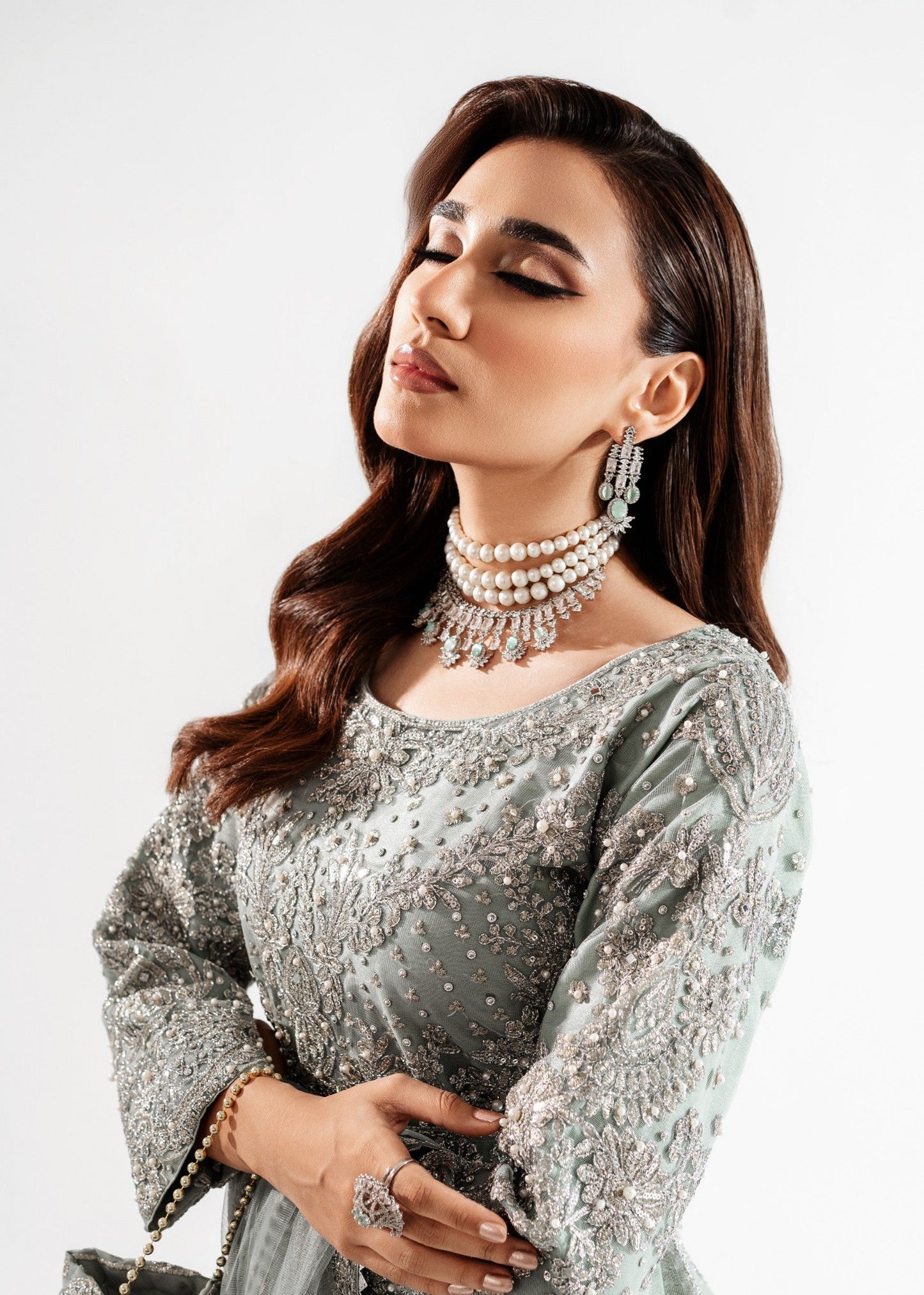 Ice Blue Embellished Chiffon Flared Maxi Suit Online in Sri Lanka India Australia