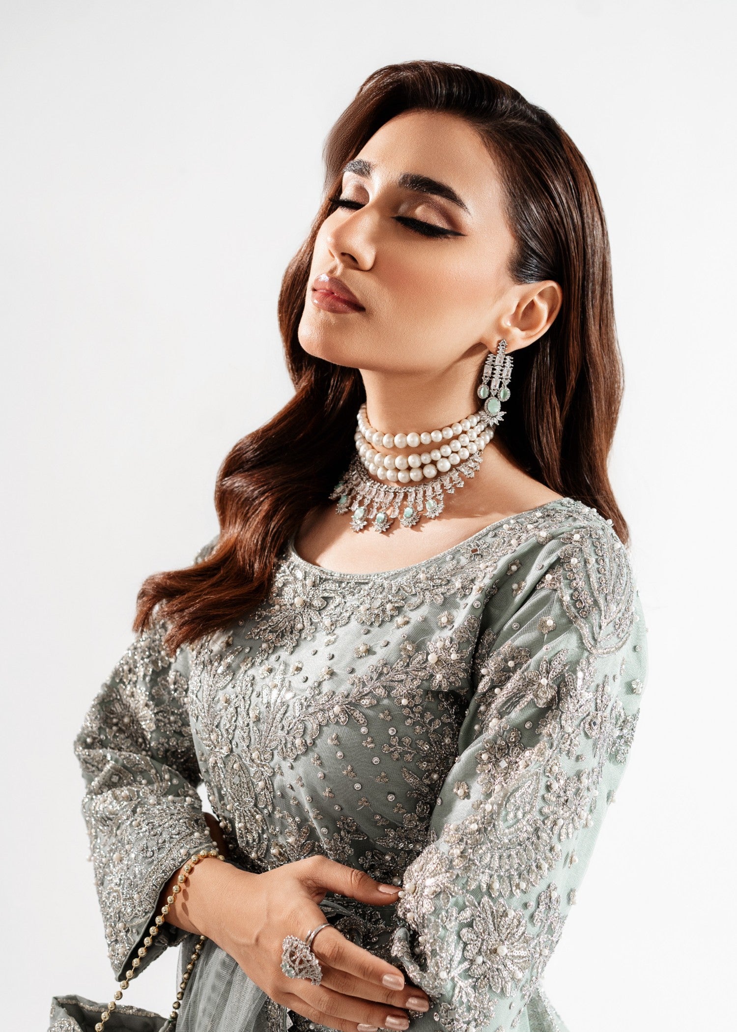 Ice Blue Embellished Chiffon Flared Maxi Suit Online in Sri Lanka India Australia