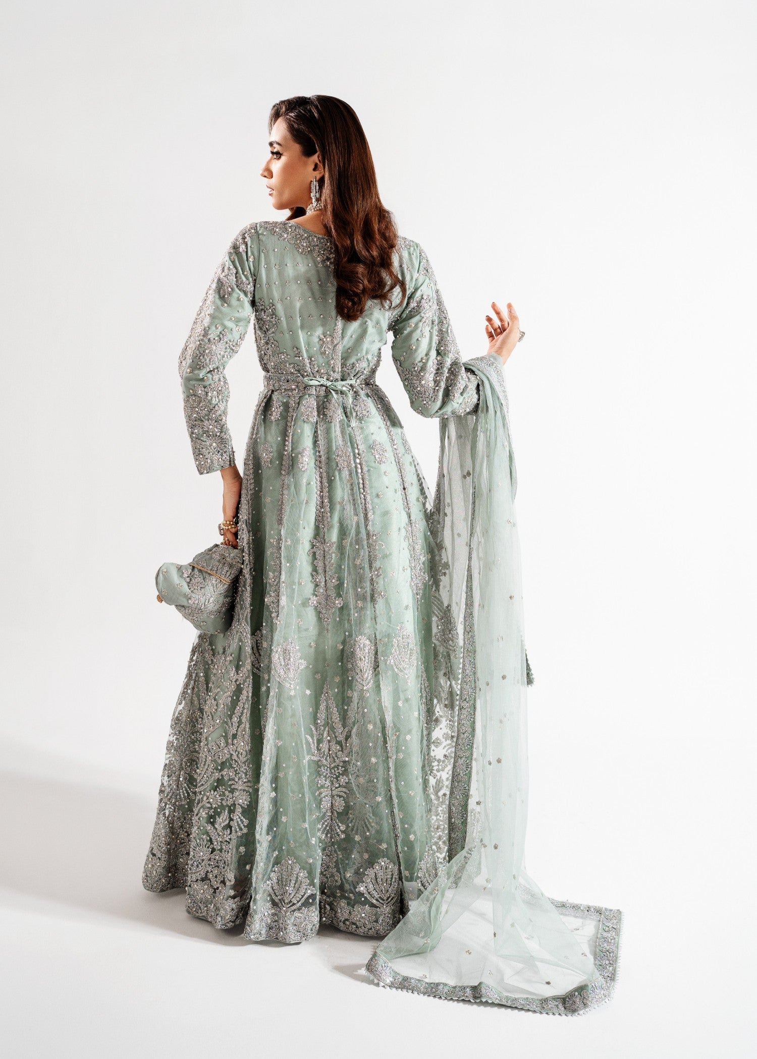 Ice Blue Embellished Chiffon Wedding Guest Outfit Online in Dubai DXB UAE Abudhabi Meena Bazaar