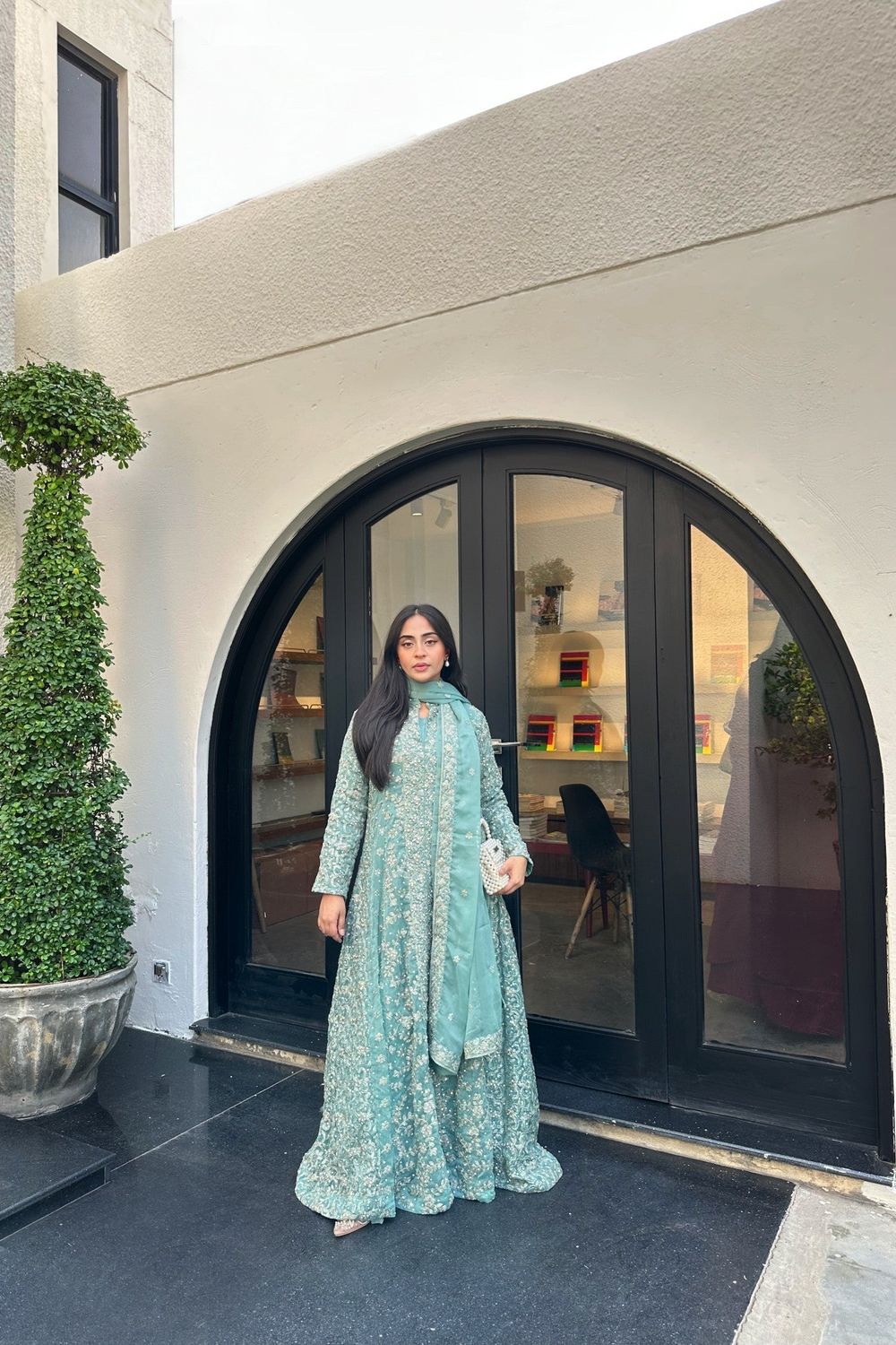Ice Blue Embellished Chiffon Wedding Guest Suit Online in Dubai UAE Abudhabi Ajman Sharjah