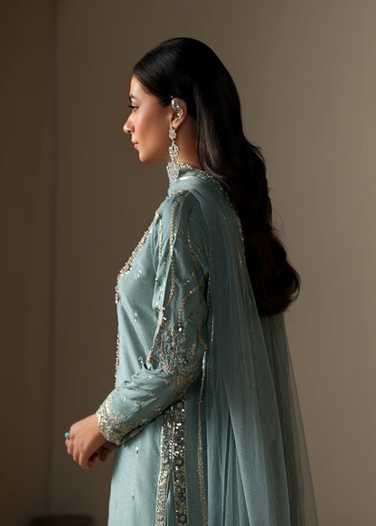 Ice Blue Embellished Raw Silk Kurta Plazzo Set Online in Dubai UAE Abudhabi Ajman Sharjah