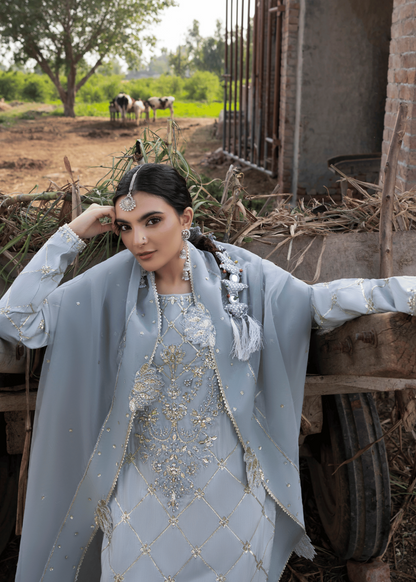 Ice Blue Embellished Raw Silk Salwar Kameez Online in KSA Riyadh Saudi Arabia Oman Bahrain Qatar