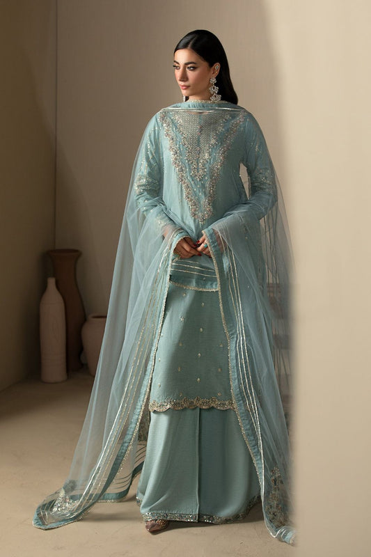Ice Blue Embellished Raw Silk Straight Kurta Plazzo Suit Online in Dubai UAE Abudhabi Ajman Sharjah
