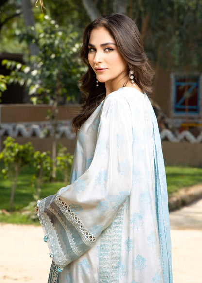 Ice Blue Embroidered 3 Piece Suit Online in KSA Riyadh Saudi Arabia Oman Bahrain Qatar