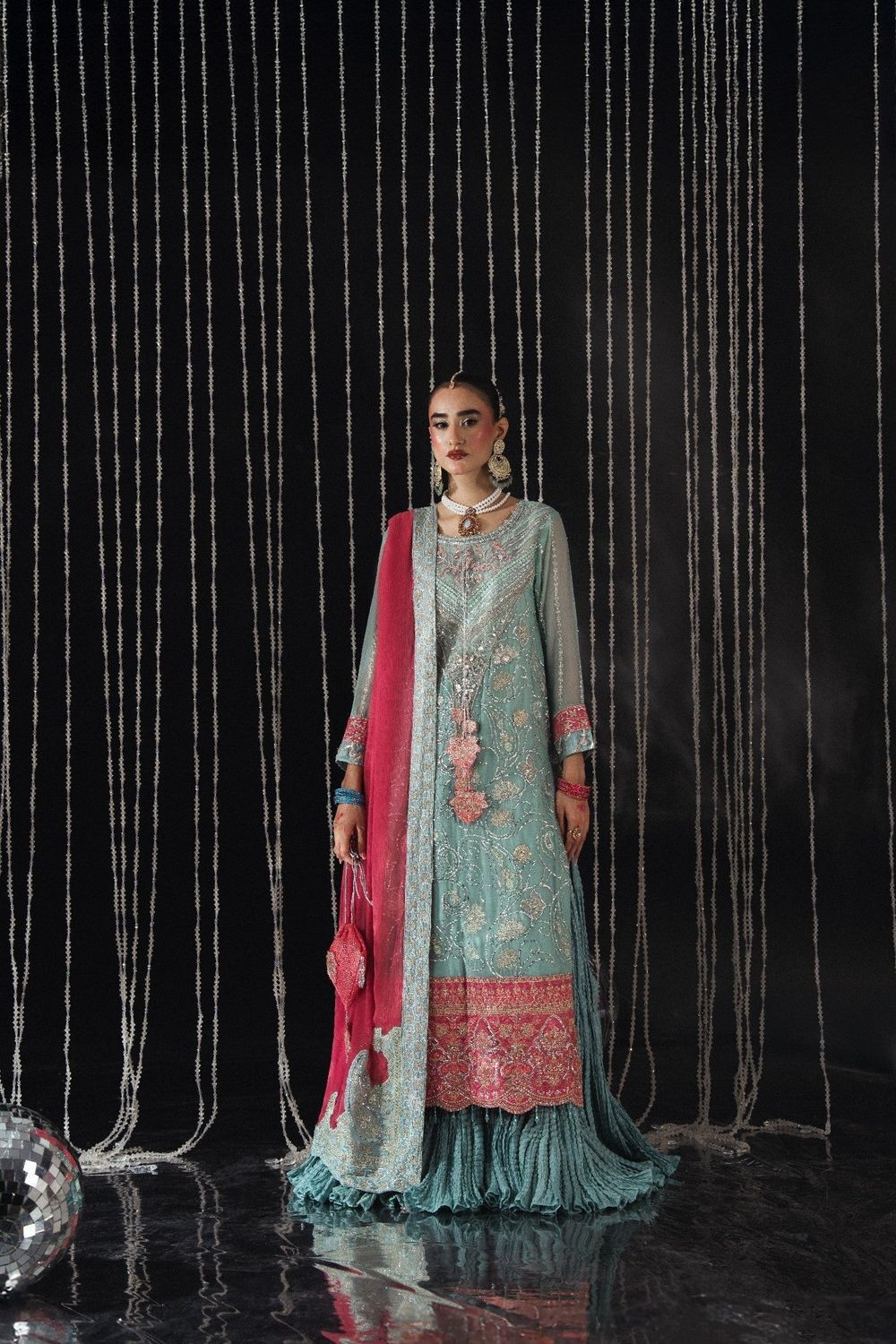 Ice Blue Embroidered Chiffon Sharara Suit Online in Dubai UAE Abudhabi Ajman Sharjah
